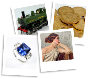 Collage of polaroid images showing antiques and collectables